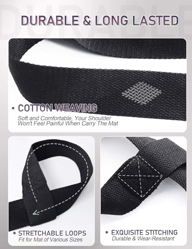 Adjustable Yoga Mat Carrier Strap - Wide Cotton Yoga Mat Holder - Black