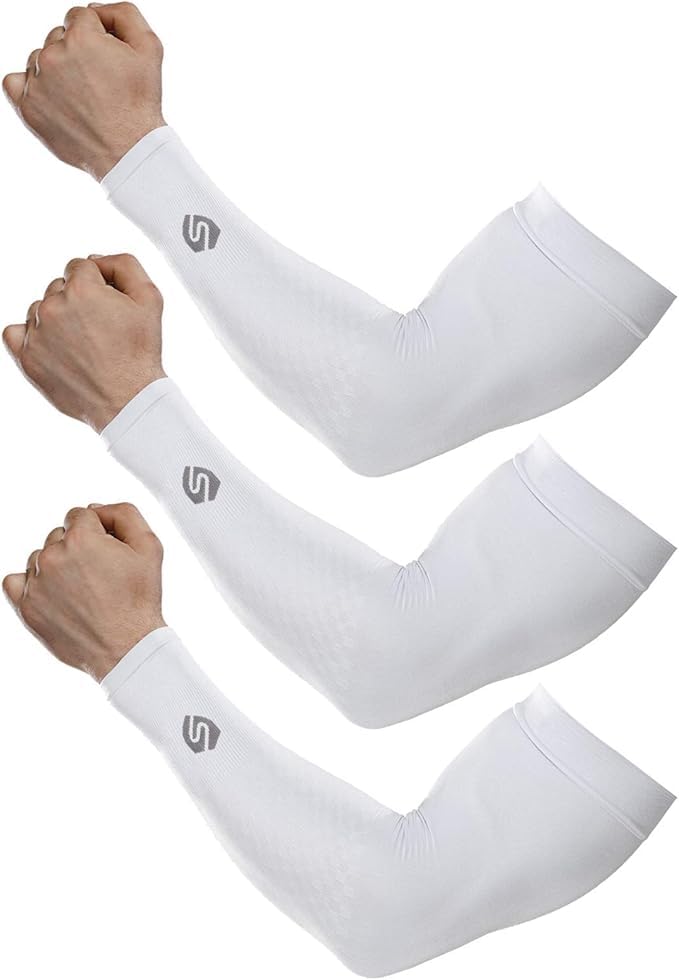 3 Pairs UV Sun Arm Sleeves for Women & Men Cooling Tattoo Cover Up – White