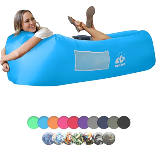 WEKAPO Blue Inflatable Couch Air Lounger Chair for Camping & Beach, Portable Blow-up Sofa