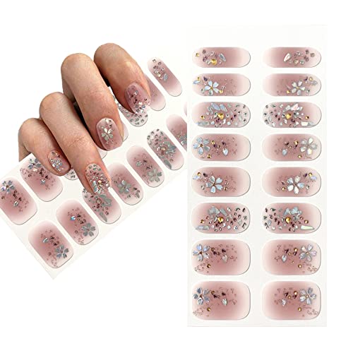 Self-Adhesive Blush Pink Nail Wraps with Holographic Flowers