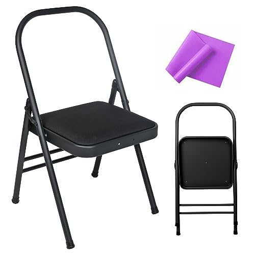 Backless Yoga Chair with Resistance Band for Abs & Core - Black