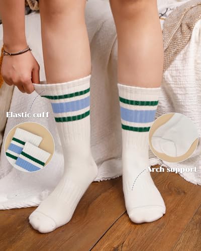 iCamter 5 Pairs Striped Crew Socks for Women