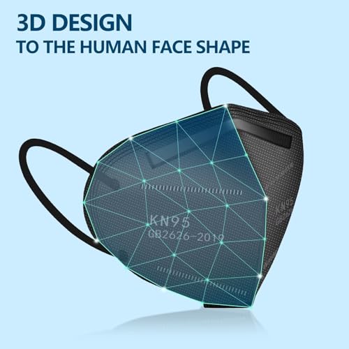 SDIW Black 50PCS KN95 Face Masks - 5 Layer Dust Masks with Soft Ear Loops