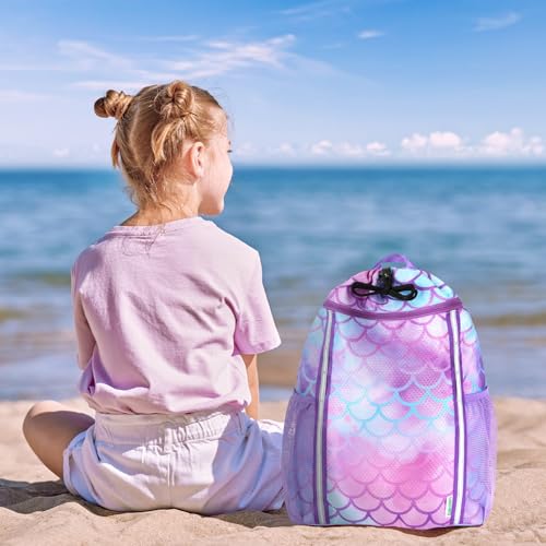 WAWSAM Mermaid Kids Drawstring Backpack with Bottle Pockets – Girls School & Travel Bag