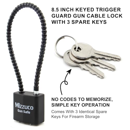 Keyed Cable Gun Lock with 3 Spare Keys - 8.5" Lock