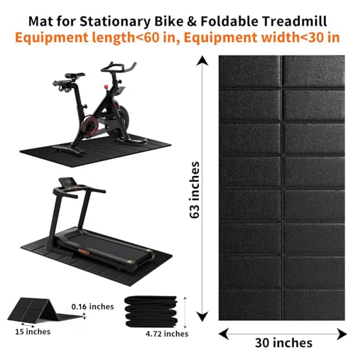 Exercise Bike Mat - 63" x 30" x 4mm Floor Protector for Peloton & Spin Bikes