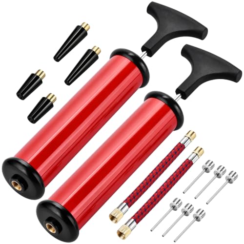 Manual Sports Ball Inflator Kit - 2 Hand Pumps with Needles & Hoses