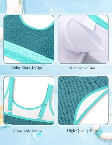Girls Color Block Bikini Set - Mint Green, 15-16 Years