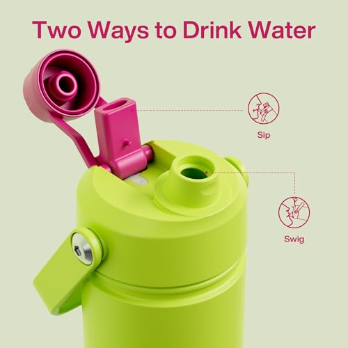 ENCOOL 18 oz Insulated Stainless Steel Water Bottle with Straw - Leakproof, BPA-Free, Double Wall Vacuum, Acid Green