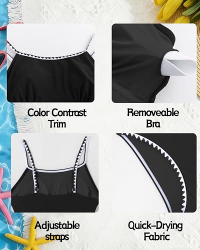 Girls High Waisted Tankini Swimsuit Set - 11-15 Years