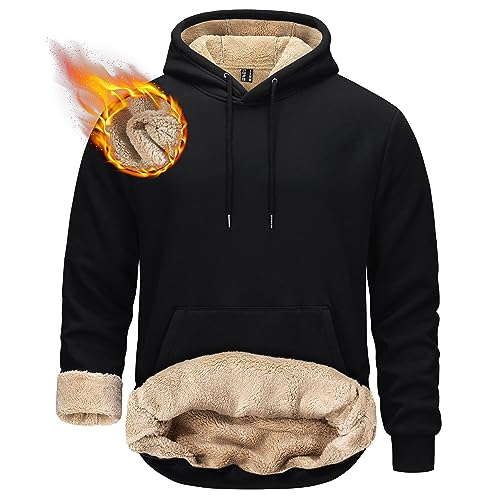 TACVASEN Men's Sherpa Fleece Hoodie Large Black Winter Warm Hoodie