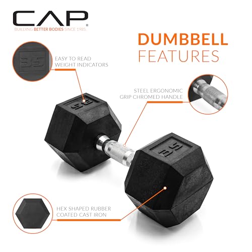 35 lb Coated Hex Dumbbell - Durable Rubber Coated Weight for Strength Training