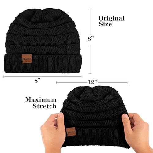 Warm Slouchy Beanie Hat for Women - Thick Knit - Black