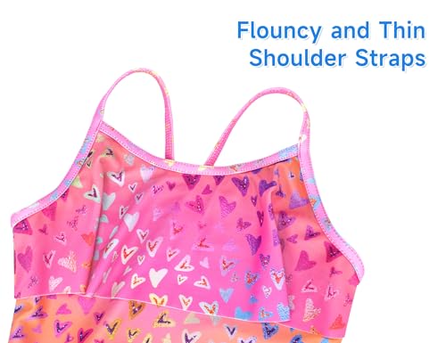 Girls Tankini Swimsuit 2 Piece Bathing Suit UPF50+ Ruffle Full Coverage Pink Yellow 10-12 Years Nokecina