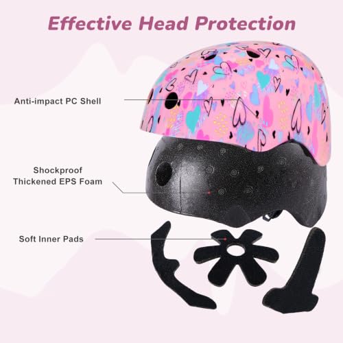 Kids Bike Helmet with DIY Cat Ears - Pink Hearts / Small 3-8