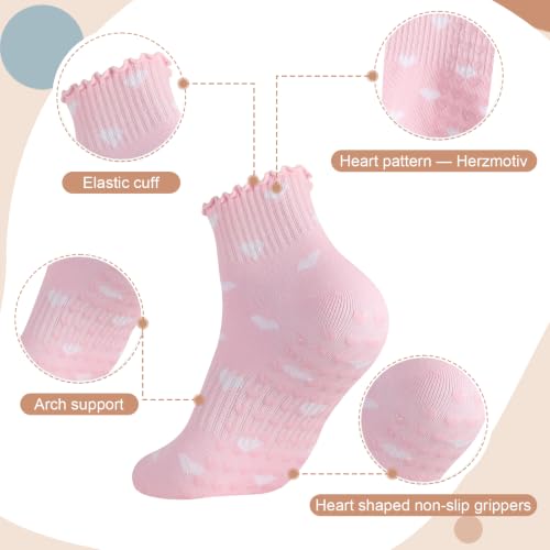 Polka Dot Pilates Socks with Grips - 6 Pairs, Multiple Colors
