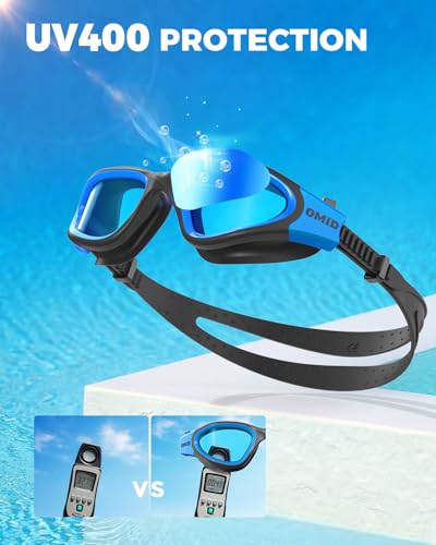 OMID Kids Swim Goggles A0-Black Blue Frame Clear Blue Lens - Comfortable, Anti-Fog, UV Protection for Ages 6-14