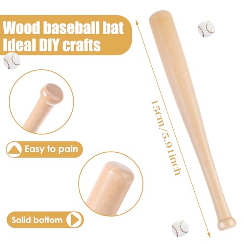 Mini Wooden Baseball Bats - 6 Inch Unfinished Craft Set (6 Pcs)