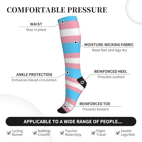 Transgender Pride Flag Compression Knee High Socks for Women and Men - Support Stockings