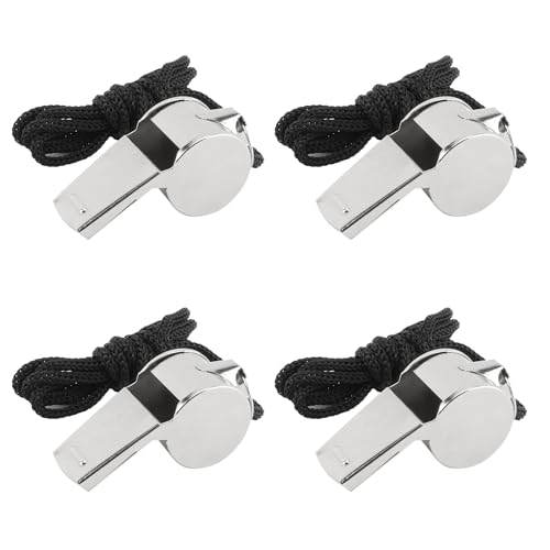 Stainless Steel Coach Whistle with Lanyard - 4 PCS