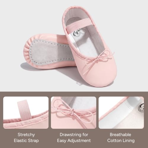 Toddler Ballet Shoes - PU Leather Upper with Drawstring - Ballet Pink