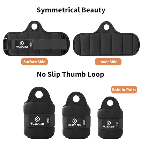 ELEAMY Adjustable Wrist Weights for Men & Women 0.5lb-3lb, Black, 1lb Pair