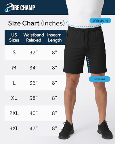 Pure Champ Athletic Shorts for Men 3 Pack 8" Gym Shorts with Zipper Pockets, Size S-3XL, Variation: Set5 / Medium