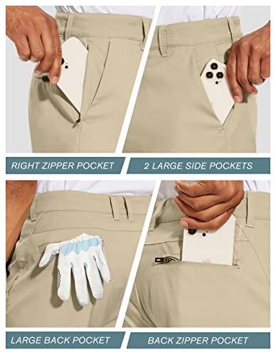 Men's Golf Dress Shorts - Flat Front Hybrid 7 Inch, Khaki - 5 Pockets
