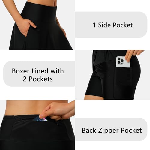X-Large Black Women's 17” Long Swim Skirt Bathing Suit Bottoms Skort