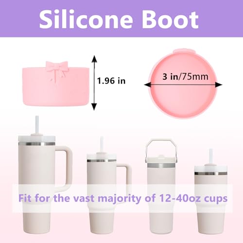 Silicone Tumbler Accessory Set with Bow Straw Cover & Boot - Purple