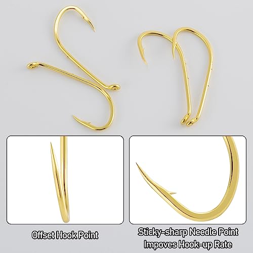 Dr.Fish 100 Pack Baitholder Fishing Hooks Size 4 Offset Gold for Freshwater & Saltwater