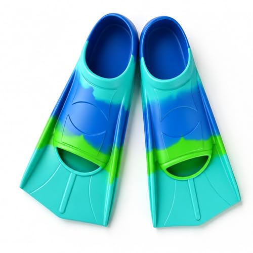 Kids Swim Fins Short Blade Pool Training Flippers for Children Blue/Green XXS US Kids 11.5-13