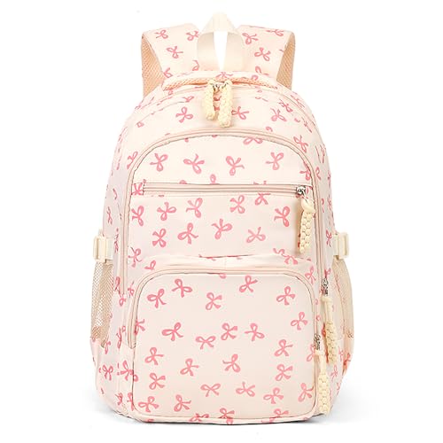 JingyuKJ Pink Coquette Bow Backpack Aesthetic Kawaii Daypack for Women & Girls