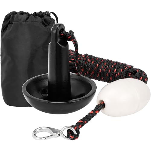 Black Marine Mushroom Anchor Kit for Kayaks, Canoes, Paddle Boards with Rope & Buoy