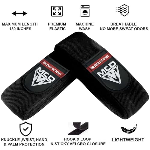 Boxing Hand Wraps - 4.5m (180 inch) Black for MMA & Muay Thai