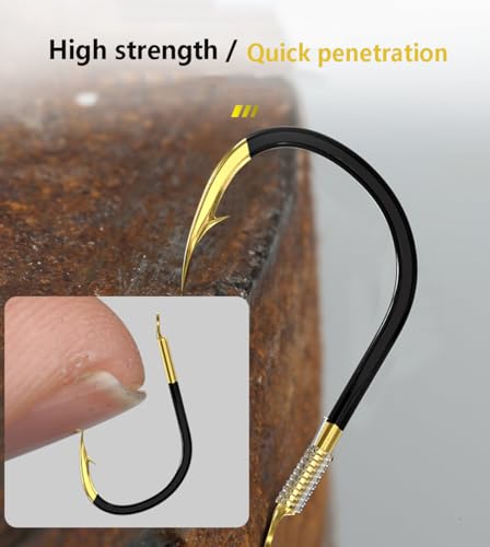 Dyxssm Small Snelled Fishing Hooks with Nylon Leader Line - Black Gold, 8#, Pack of 20