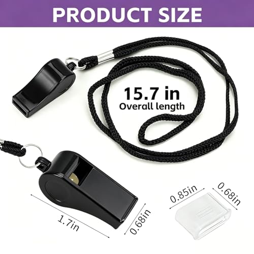 Emergency Plastic Whistle with Lanyard - Loud Sound - Black