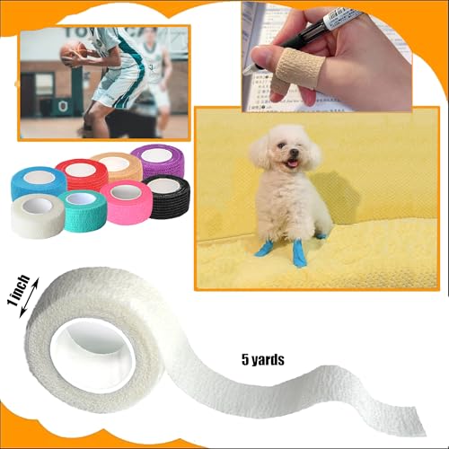 Self-Adhesive Cohesive Bandage Wrap - 8 Pack, 1 Inch x 5 Yards - White