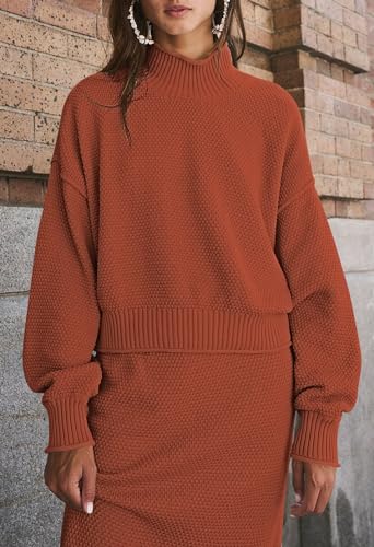Pink Queen Women's Small Titian Orange 2-Piece Sweater Set - Oversized Top & Maxi Skirt