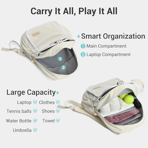 VELADAY Beige Quilted Tennis Bag for Women - Ultra-Light Racket Backpack