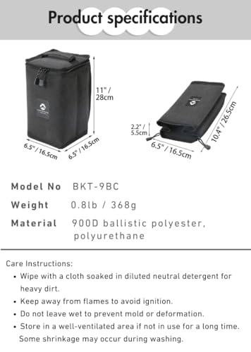 Camping Moon 11'' Black Lantern Storage Case T-8 T-9 with Top Pocket