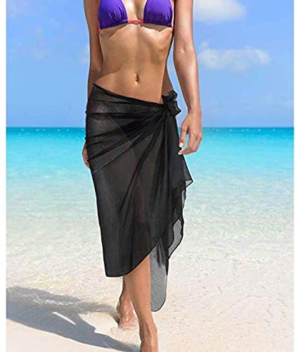 Chiffon Beach Cover Up for Women - Lightweight Swimwear Sarong - Pure Black