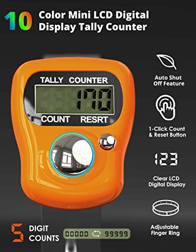Electronic Finger Counter - 5-Digit LCD Clicker - 10 Colors