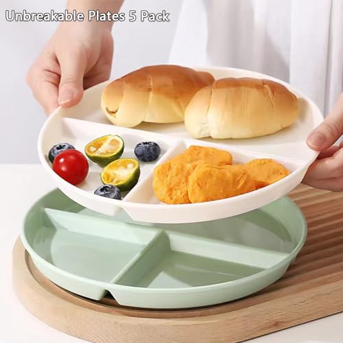 Divided Dinner Plates - 9 Inch, Eco-Friendly Wheat Straw, 5 Colors