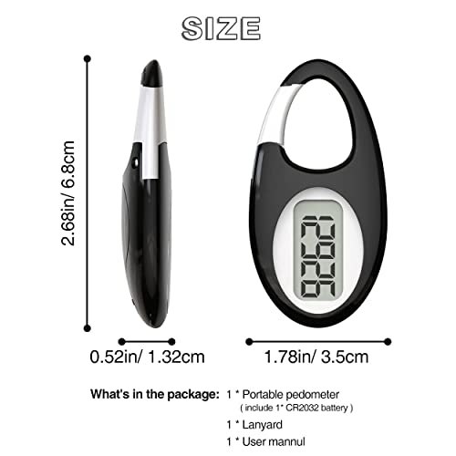 Synwoo Black 3D Step Counter Pedometer with Lanyard - Accurate Steps Tracker for Men Women Teens Adults Seniors