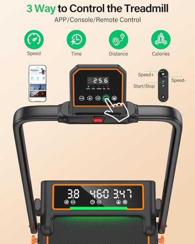 Portable Treadmill with 15% Incline, Dual Display & RGB Light - Black