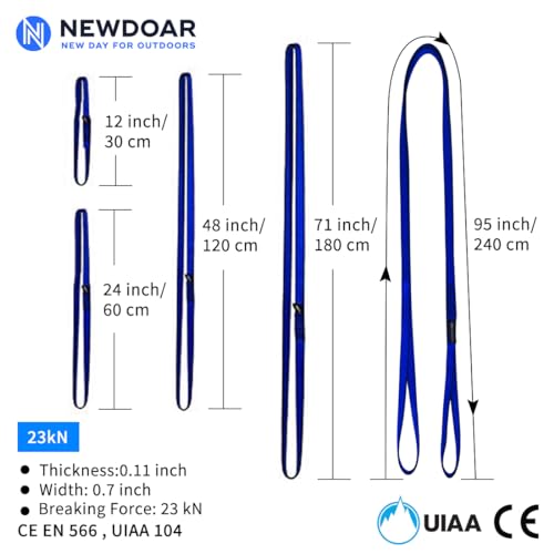 16mm Climbing Sling - 23kN UIAA Certified, 24" Blue Utility Cord