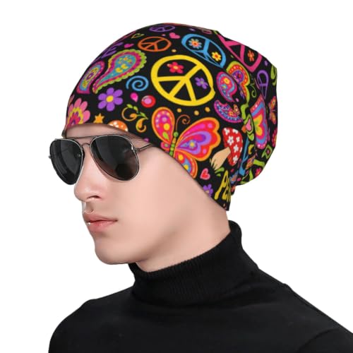 Athjunss Cat Beanie Hat Chemo Headwear Slouchy Skull Sleep Cap 60s 70s Peace Winter