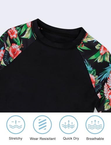 Girls Long Sleeve Swim Shirt 3 Piece Rash Guard Set - Black, 13-14 Years