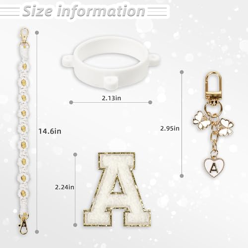 Cute Letter Charm Set with Boho Handle Strap - A, White